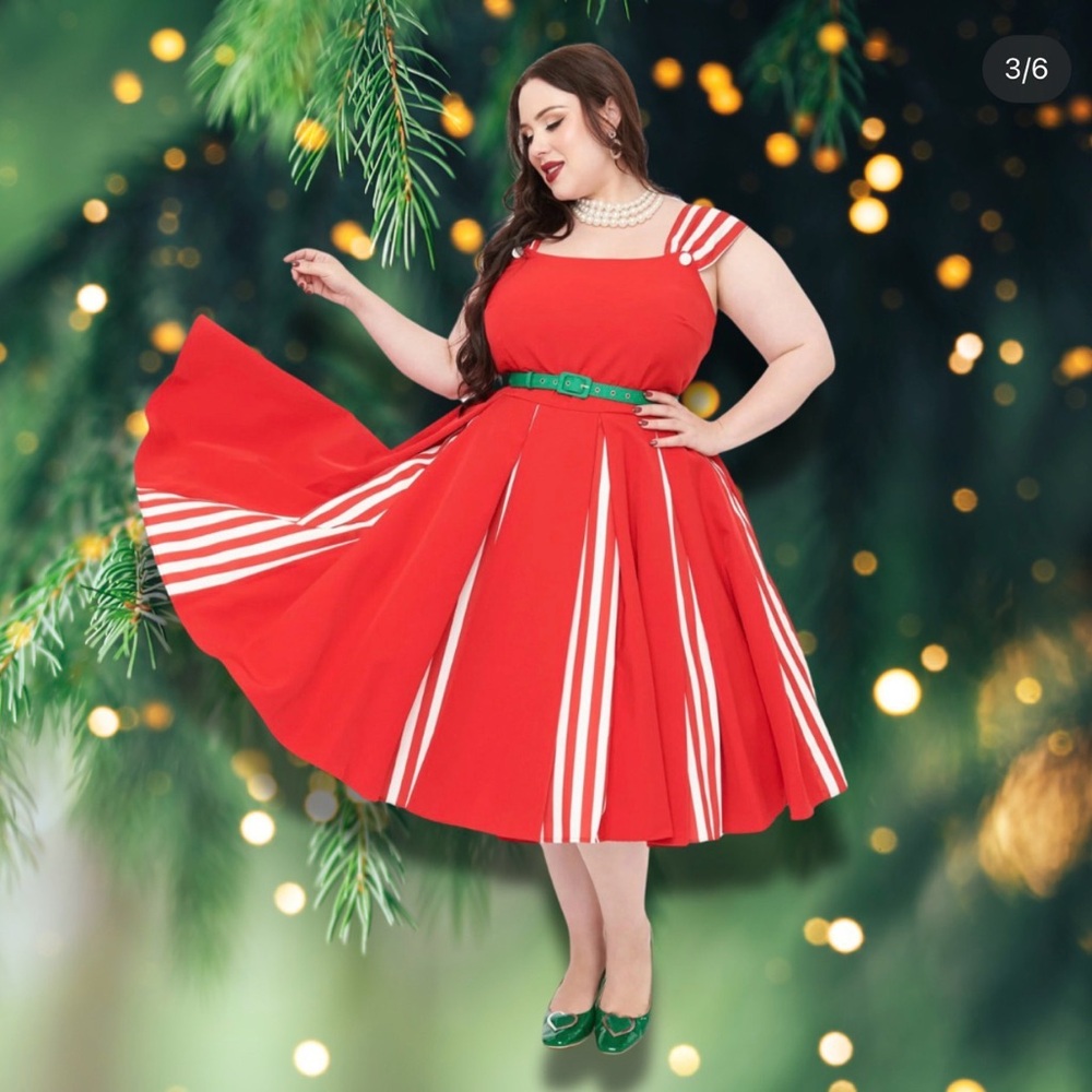 Unique Vintage Red & White Striped Holiday Dress 18/2X